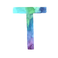 Watercolor hand painted cute letter T