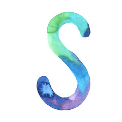 Watercolor hand painted cute letter S