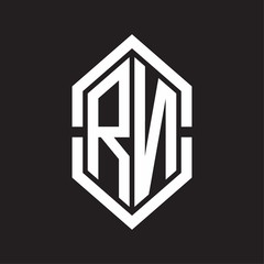 RN Logo monogram with hexagon shape and outline slice style with black and white