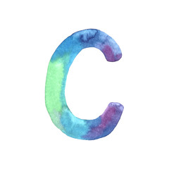 Watercolor hand painted cute letter C