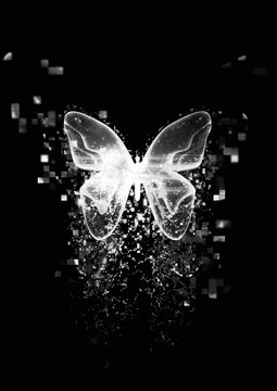 抽象的な蝶から粒子が飛び散る