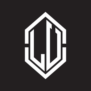 recommend clip art: LU Logo monogram with hexagon shape and outline slice style with black and white