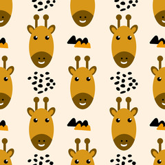 Vector Seamless background with cute giraffe faces and Doodle elements. Creative children's African background .