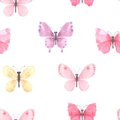 Seamless pattern with watercolor butterflies