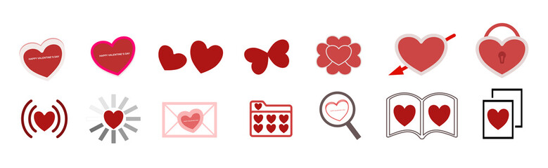 Set of Valentines day icons.Happy valentines day icon.Set of valentine day symbols on white background. 