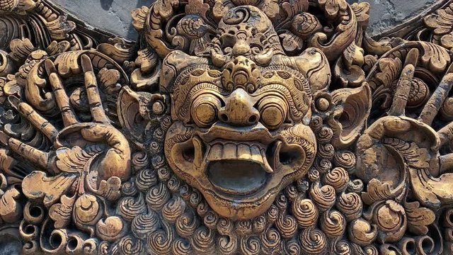 Close up the Demon Statue Sculpture in Bali Island