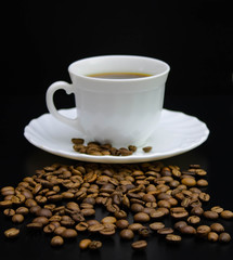 cup of coffee with beans