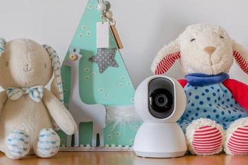 IP camera monitoring in a baby room with children toys