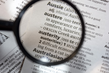 The word of phrase - austerity - in a dictionary.