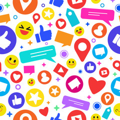 Cute social network icons seamless pattern background, vector illustration.