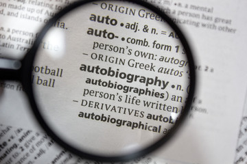 The word of phrase - autobiography - in a dictionary.
