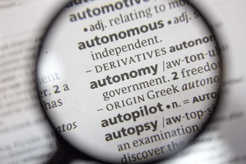 The word of phrase - autonomy - in a dictionary.