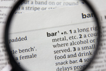 The word or phrase bar in a dictionary.