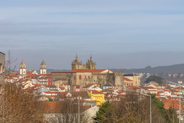 View at the Viseu city downtown, with Cathedral of Viseu and Church of Mercy on top, Se Cathedral...