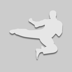 Karate in the jump in bright colors