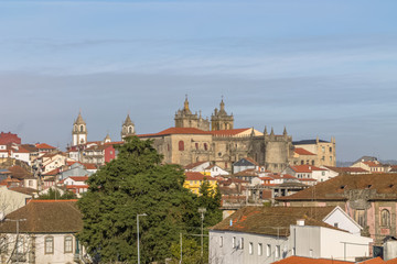 Fototapeta na wymiar View at the Viseu city downtown, with Cathedral of Viseu and Church of Mercy on top, Se Cathedral de Viseu e Igreja da Misericordia, monuments of various classical styles