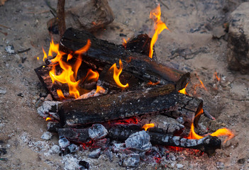 Bonfire, campfire background. Clouse up burning flame