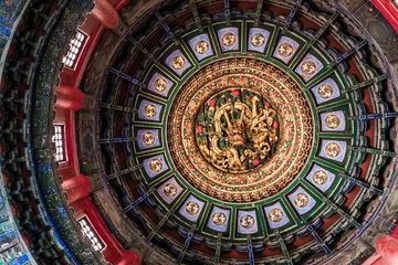 Foto op Aluminium Ceiling of Forbidden City, with decoration of a golden dragon and dragon ball © Bossa Art