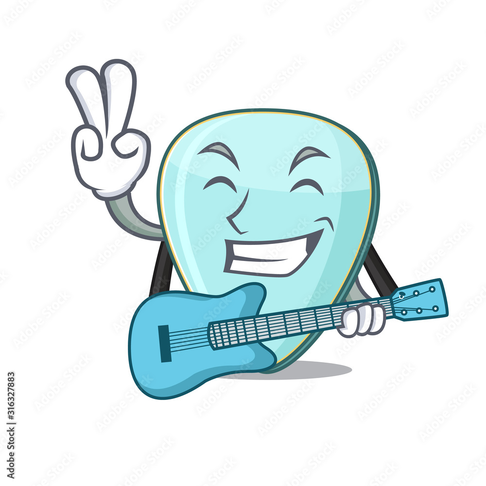 Poster A mascot of guitar plectrum performance with guitar