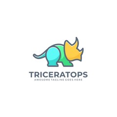 Vector Logo Illustration Triceratops Line Art