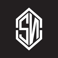 SN Logo monogram with hexagon shape and outline slice style with black and white