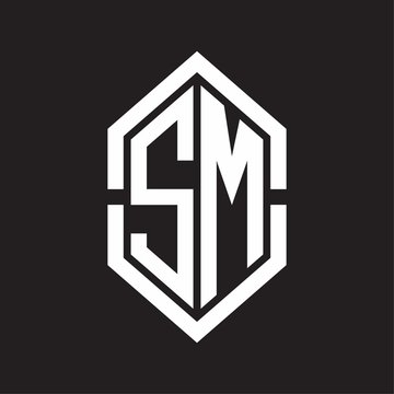 recommend clip art: SM Logo monogram with hexagon shape and outline slice style with black and white