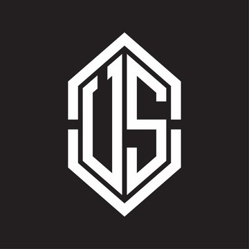 recommend clip art: US Logo monogram with hexagon shape and outline slice style with black and white