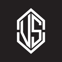 VS Logo monogram with hexagon shape and outline slice style with black and white