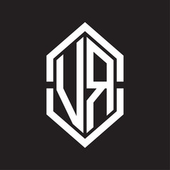 VR Logo monogram with hexagon shape and outline slice style with black and white