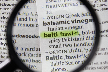 The word or phrase balti in a dictionary.