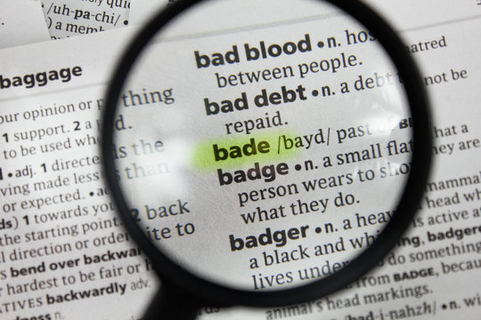The word or phrase bade in a dictionary.
