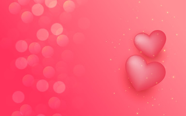 Hearts on pink abstract background