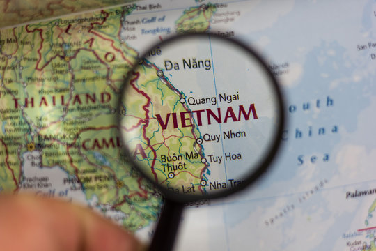 Vietnam on the map of the world.