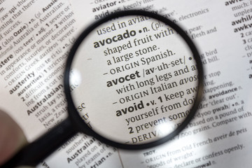 The word of phrase - avocet - in a dictionary.