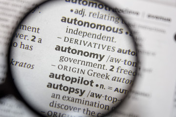 The word of phrase - autonomy - in a dictionary.