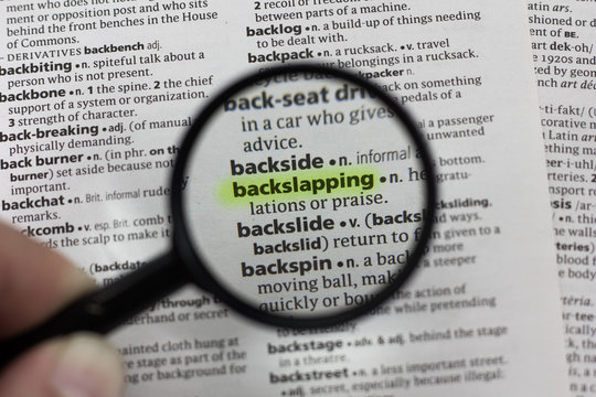 The word or phrase backslapping in a dictionary.