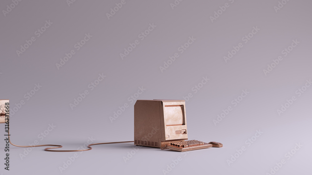 Poster bronze vintage computer keyboard and mouse 3d illustration 3d render