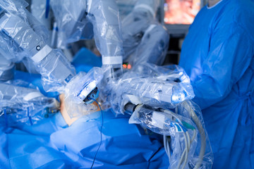 Medical robot. Medical operation involving robot. Robotic Surgery.