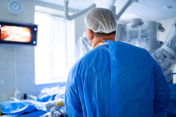 Obraz premium Modern equipment in operating room. Team surgeon at work in operating room.