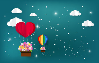 Fototapeta na wymiar beautiful heart and rainbow balloon , in the sky ,valentine day