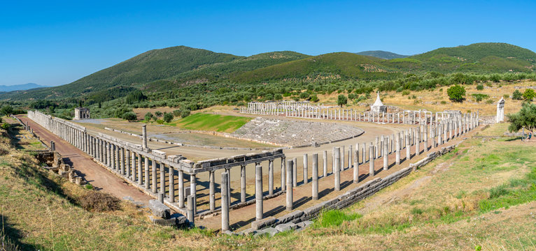 Ancient Messene (Messini) stadium panorama, Peloponnese, Greece