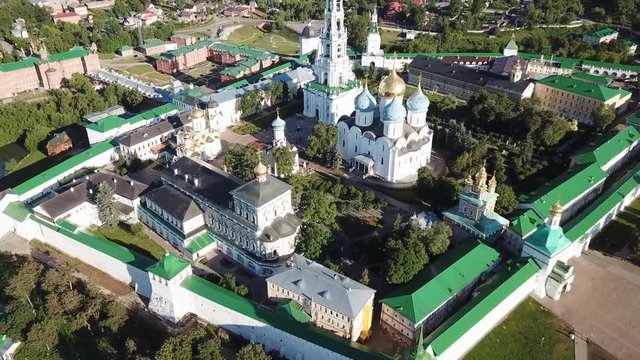 Panoramic view of unique monastery complex of Trinity Lavra of St. Sergius in sunny day, Sergiev Posad, Moscow region, Russia