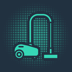 Green Vacuum cleaner icon isolated on blue background. Abstract circle random dots. Vector Illustration