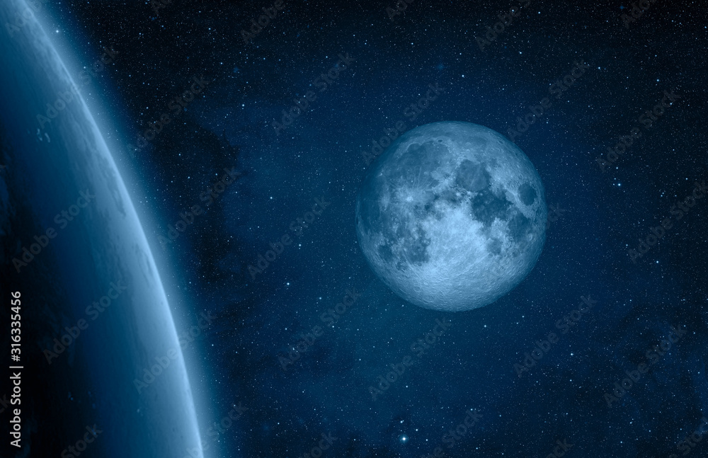 Aufkleber blue moon and earth from outer space with millions of stars around it.