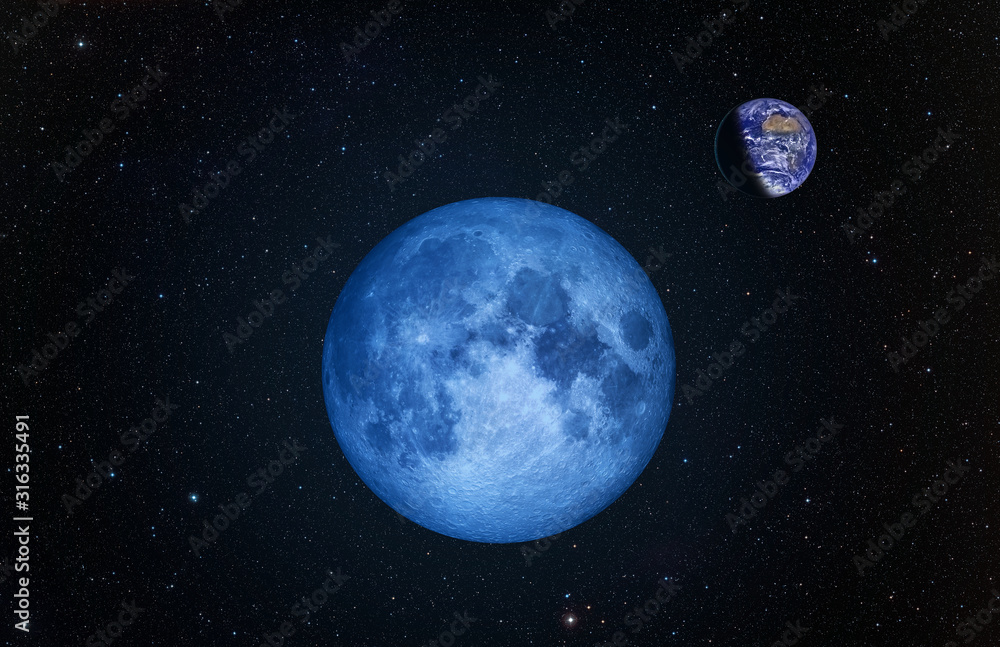 Aufkleber blue moon and earth from outer space with millions of stars around it.