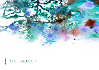 Watercolor illustration for background and cover ฺฺBlue tone watercolor techniques on paper to make paint stroke stain and paper rough surface. Use colors ink Japanese wet on wet blow drawing.