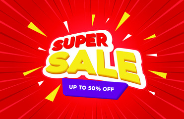 Sale banner template design, Big sale special up to 50% off. Super Sale, end of season special offer banner. vector illustration.