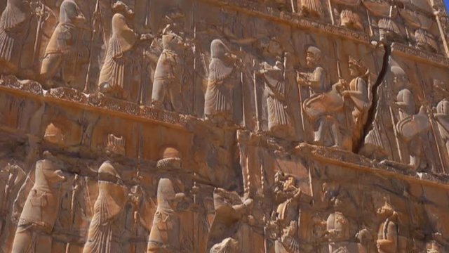 Tilting up | Persepolis Tomb of the Kings | Ancient ruins of Persepolis near Shiraz, Southern Iran. This Unesco Heritage Site shows beautiful reliefs of Persian empire | Silk Road Iran