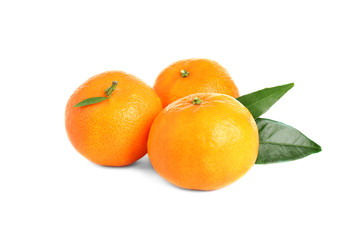Fresh ripe juicy tangerines isolated on white