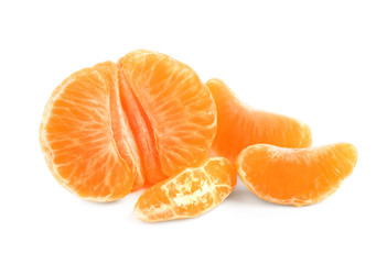 Fresh juicy tangerine segments isolated on white